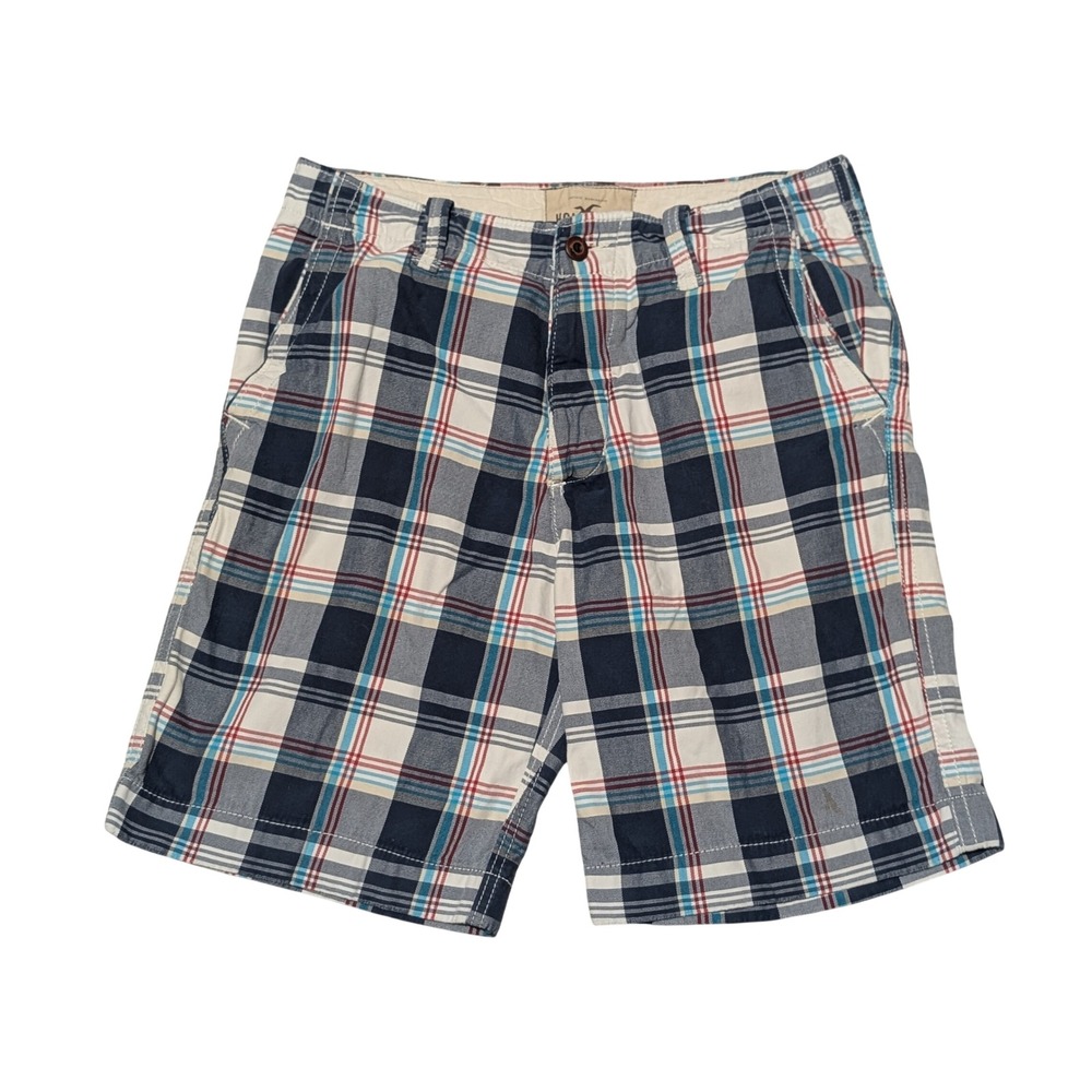 Vintage Hollister Shorts Men 32 Blue White Plaid Y2K Fit Cotton California